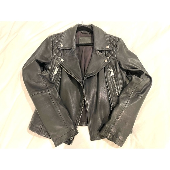 ALL SAINTS Women Bleeker Biker Cargo Leather Jacket Moto Black 0 XS 32 EUC - Picture 14 of 15